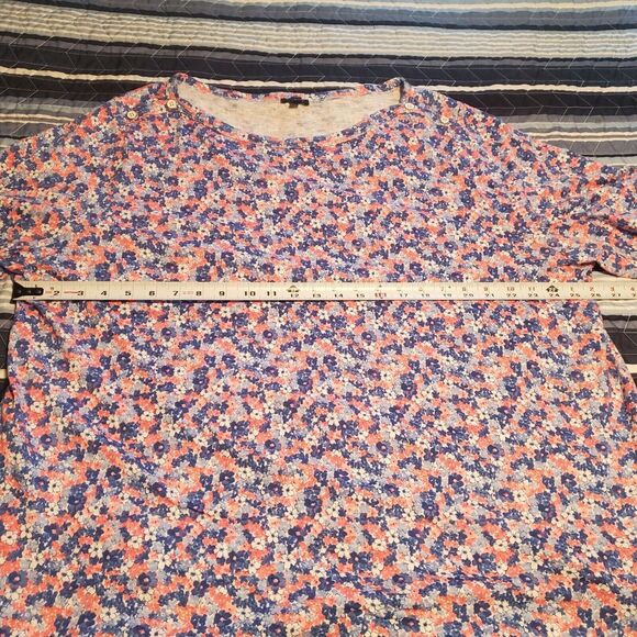 Talbots Size 3X Button Detail Bateau Blue Coral Floral Cotton Modal Top Spring - Picture 6 of 7